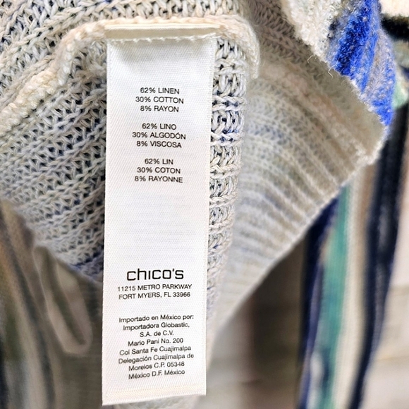 NWT Chico's Boho Linen Broken Stripe Cocoon Sweater Cardigan Medium Blue Cozy - Picture 16 of 16